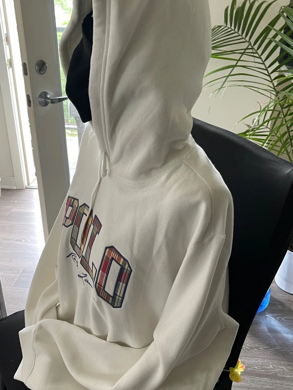 Polo by Ralph Lauren Cream Hoodie with Multicolor Plaid 'POLO' Logo